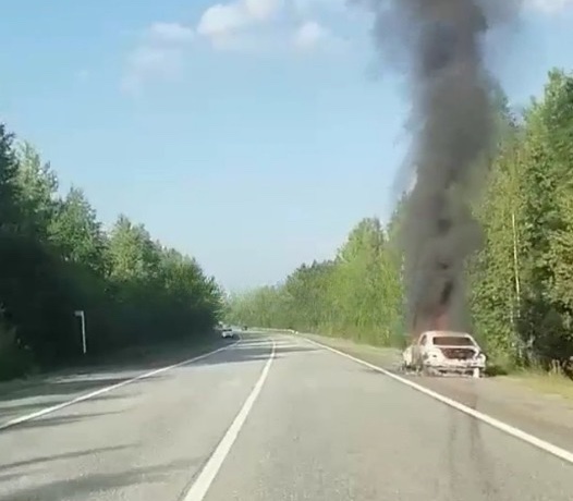 На Серовском тракте дотла выгорел Mercedes (видео) 0